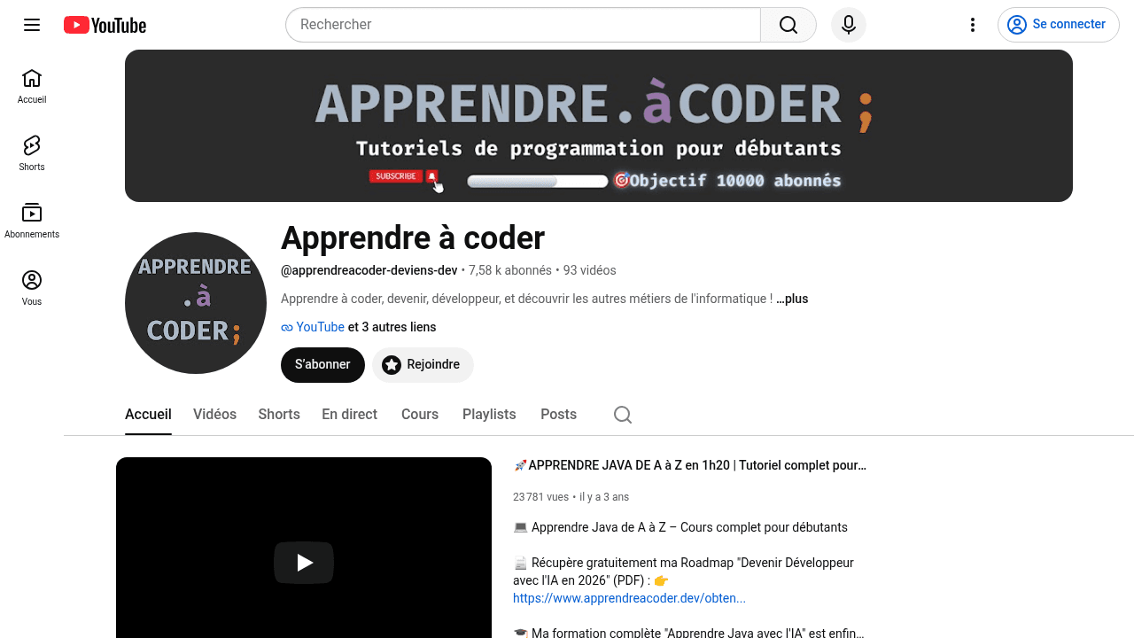 Chaîne YouTube Apprendre à coder