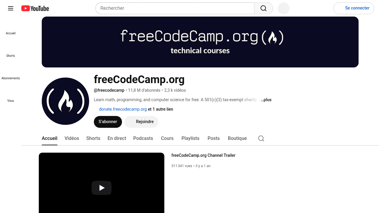 Chaîne YouTube freeCodeCamp