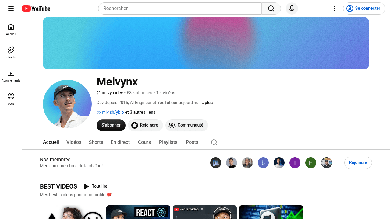 Chaîne YouTube de Melvynx