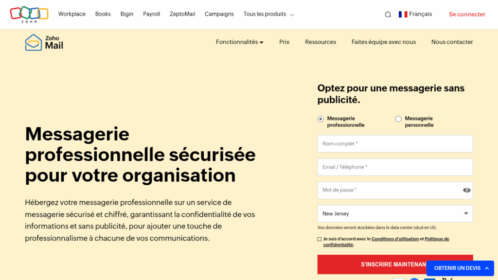 Capture d'écran de Zoho Mail