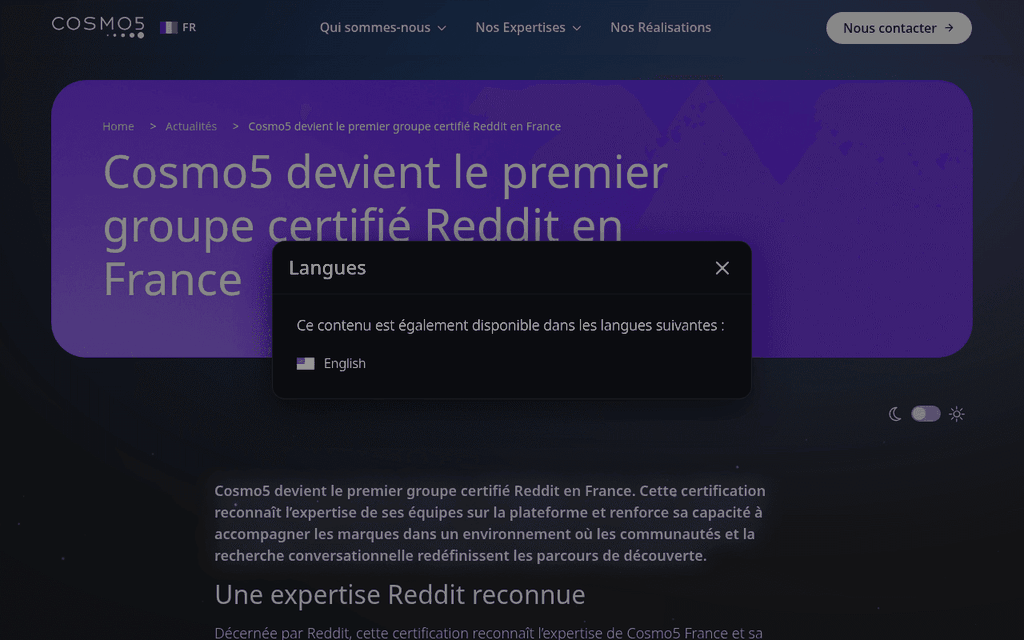 Cosmo5 - premier groupe certifie Reddit en France