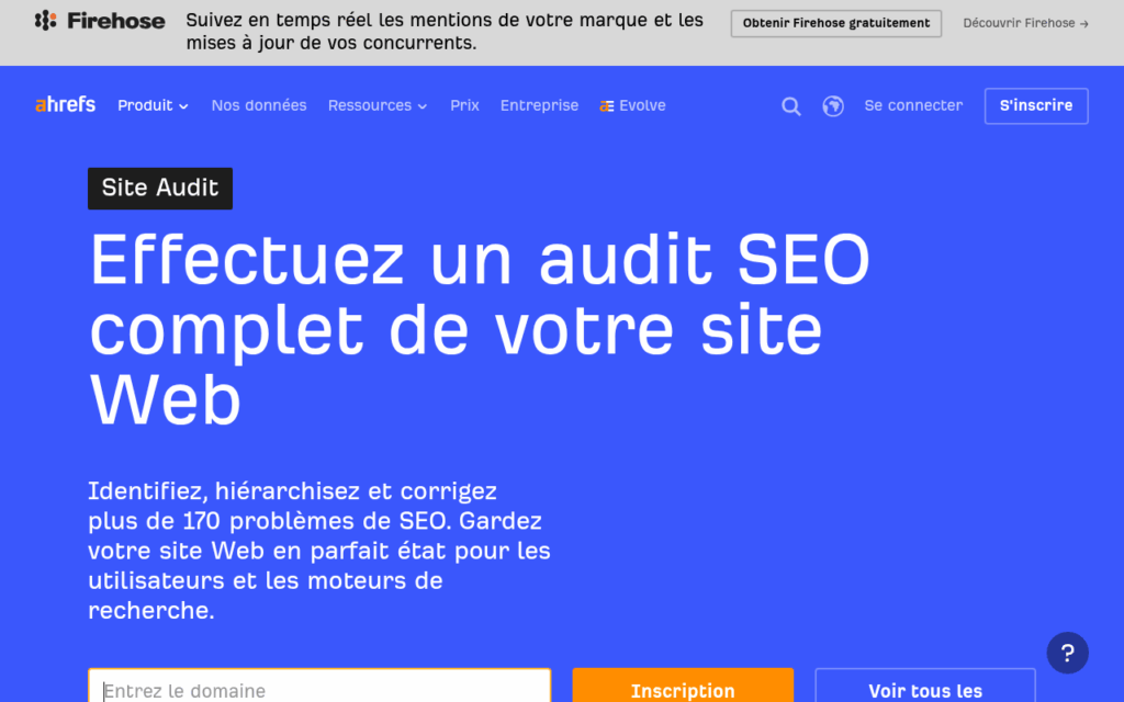 Capture d'écran de l'outil Site Audit d'Ahrefs