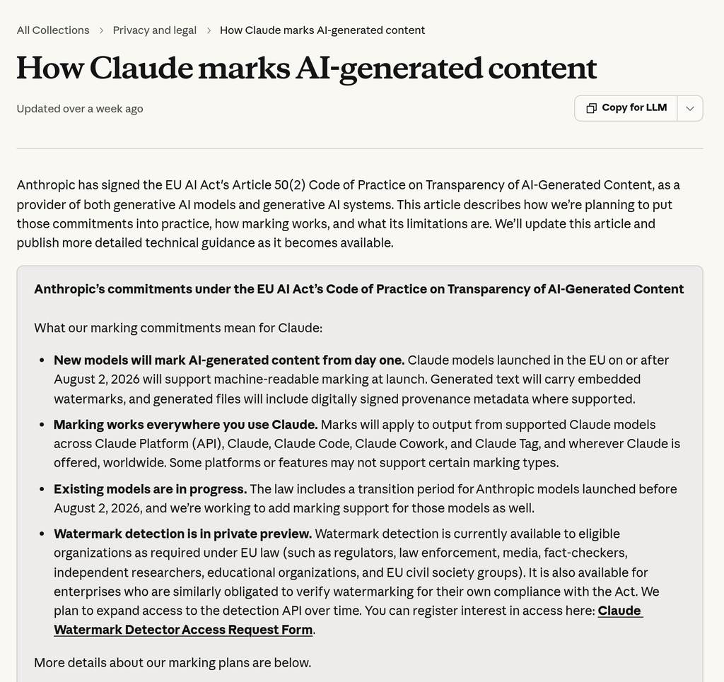 Les engagements d'Anthropic sur le marquage des contenus générés par Claude
