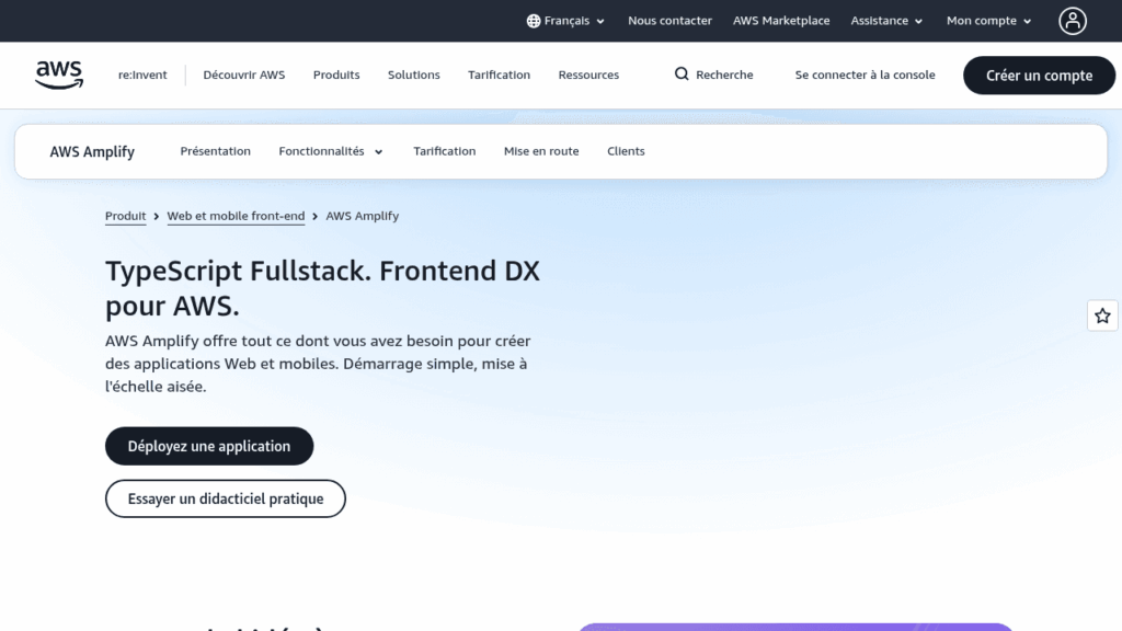 Capture d'écran d'AWS Amplify