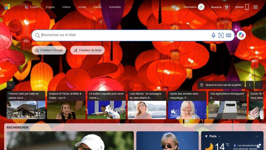 Capture d'écran de Bing