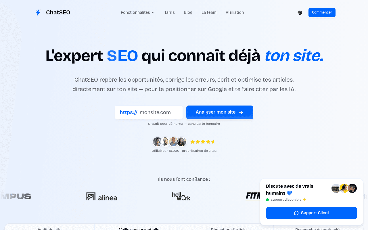 Page d'accueil de ChatSEO