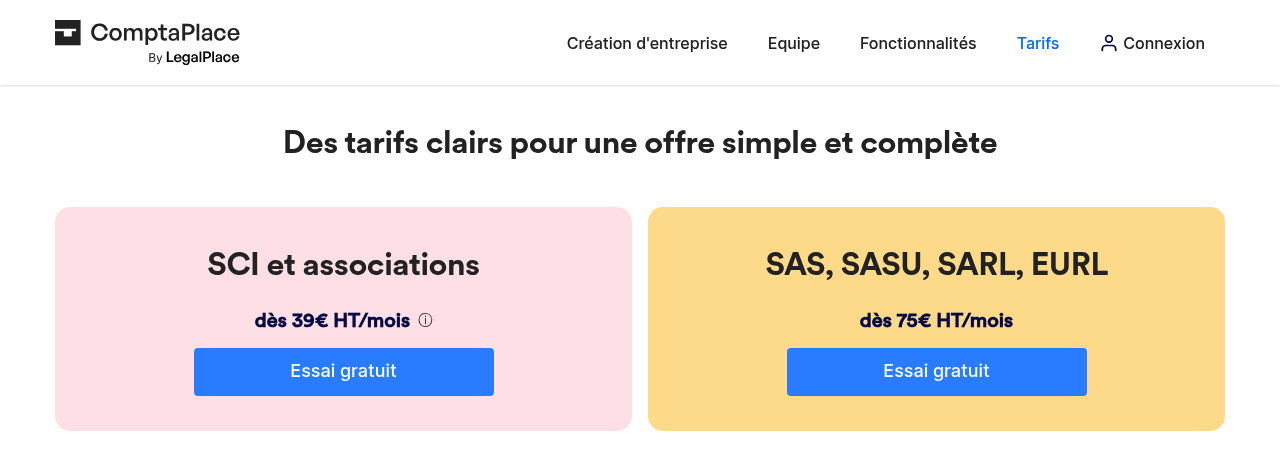 Tarifs de ComptaPlace, le cabinet d'expertise comptable de LegalPlace