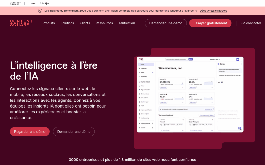 Capture d'écran de Contentsquare, ex-Hotjar