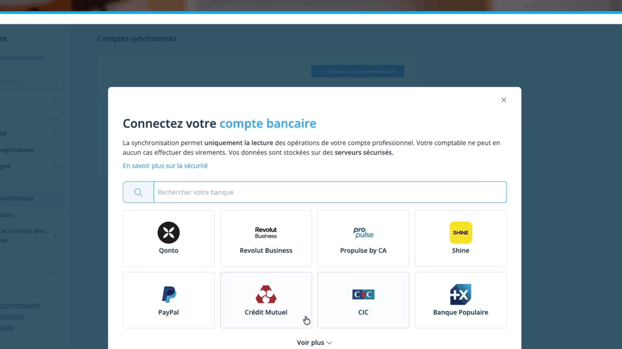 Connexion d'un compte bancaire dans l'application Dougs