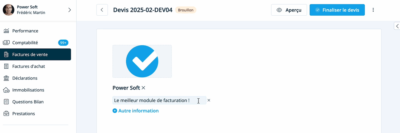 Création d'un devis dans le module de facturation de Dougs