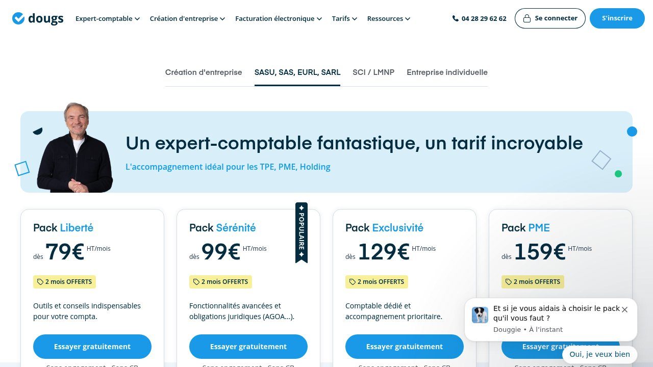 Les packs comptables de Dougs et leurs tarifs