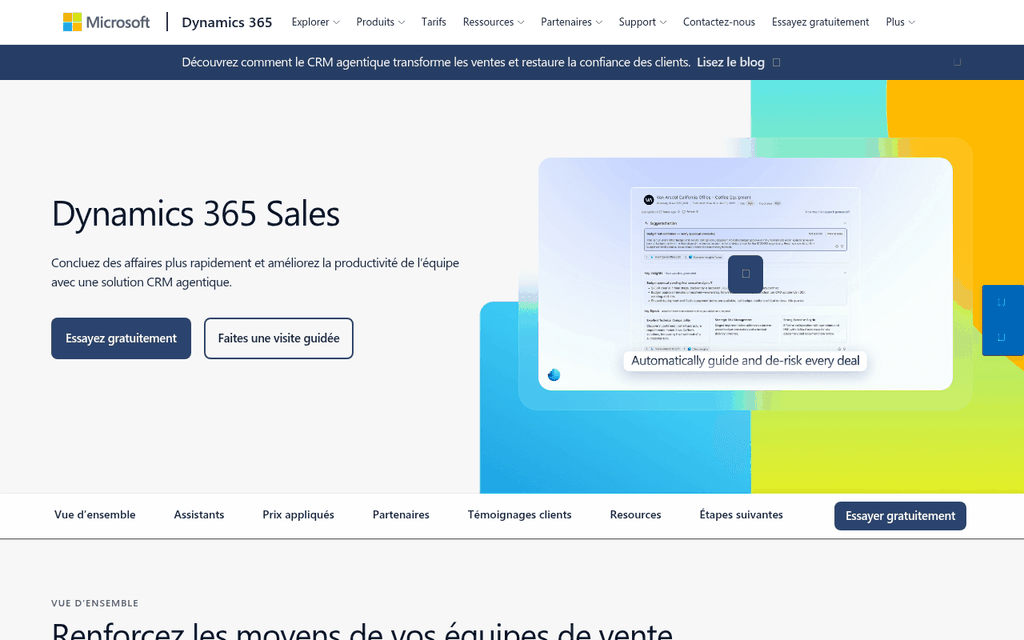 Capture d'écran de Microsoft Dynamics 365 Sales