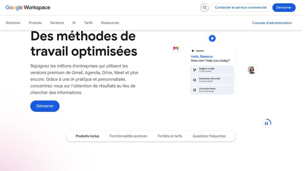 Capture d'écran de Google Workspace