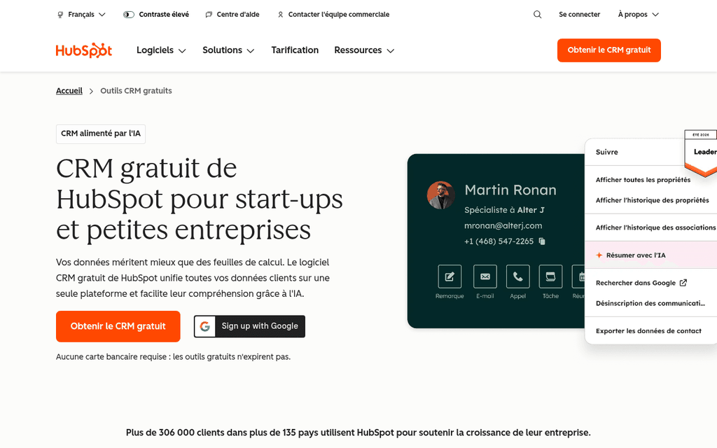 Capture d'écran de HubSpot CRM