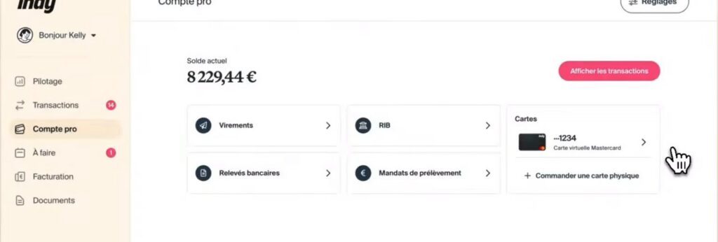 Compte pro Indy avec solde, virements et carte