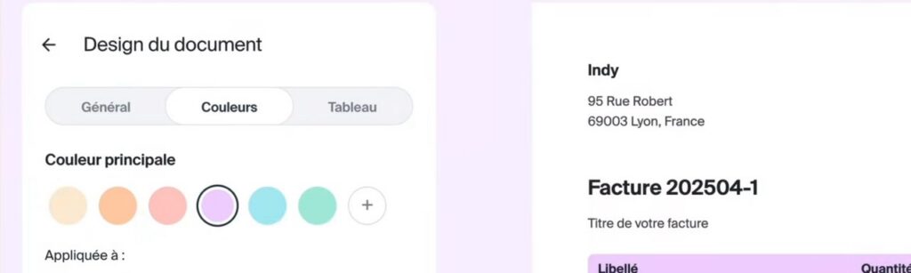 Personnalisation du design d'une facture dans Indy