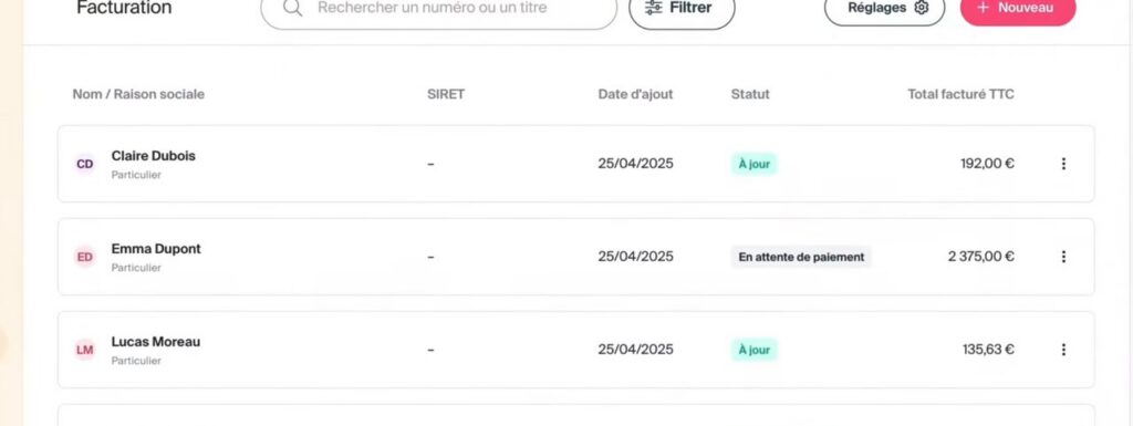 Liste des factures avec leur statut de paiement dans Indy