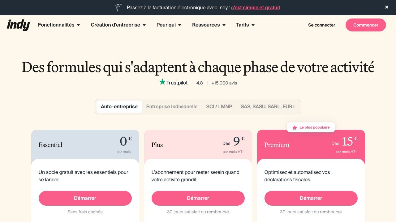 Tarifs d'Indy pour les auto-entrepreneurs
