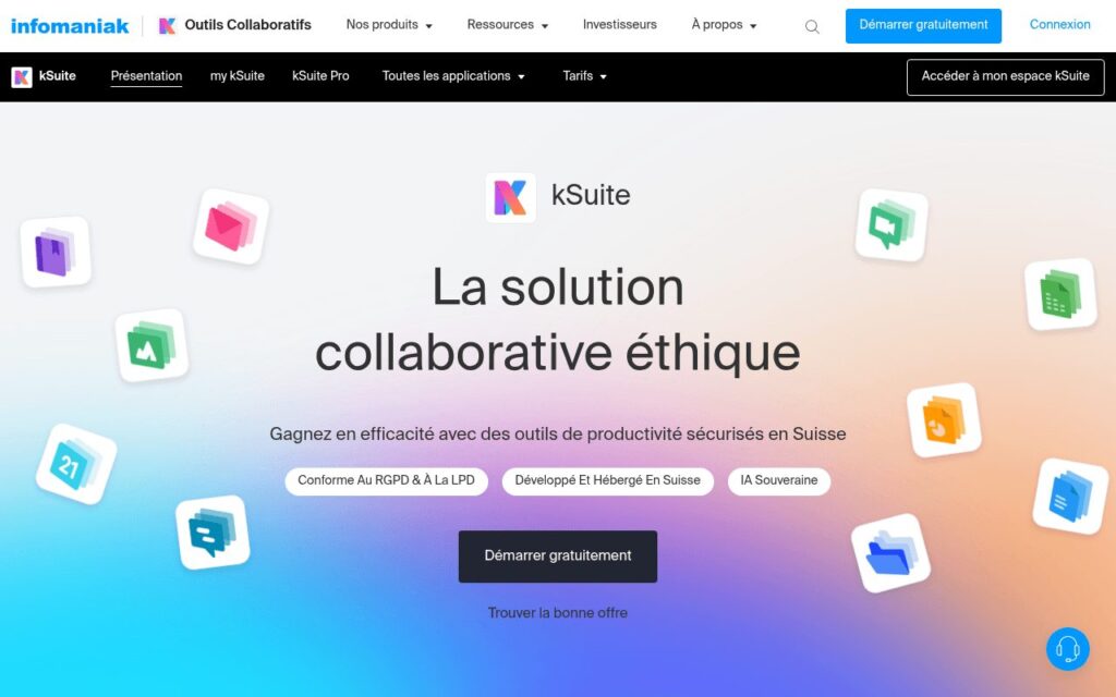 Page d'accueil de kSuite d'Infomaniak