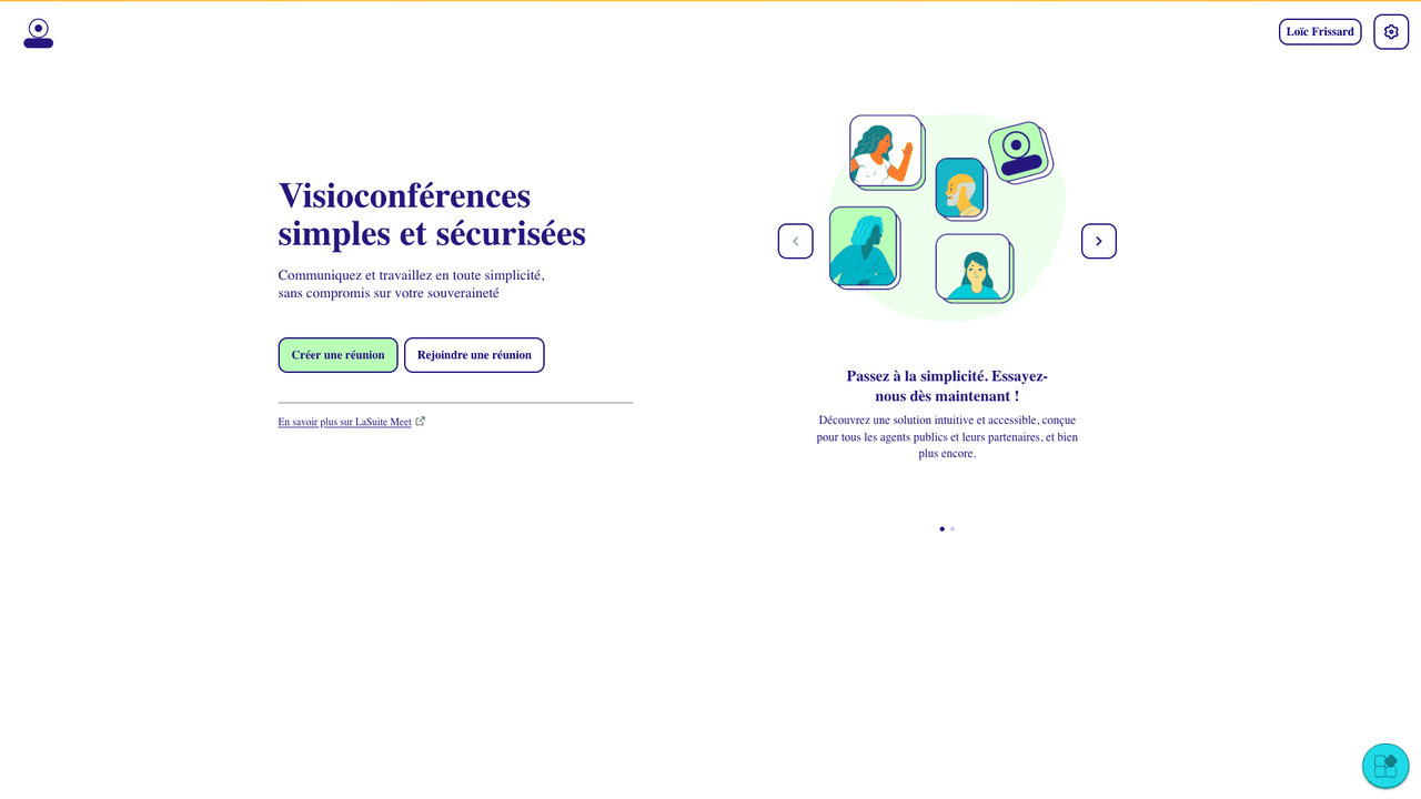 Page d'accueil de Visio, l'outil de visioconférence de LaSuite
