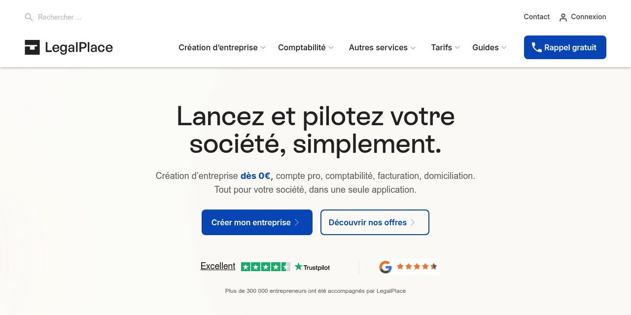 Page d'accueil de LegalPlace