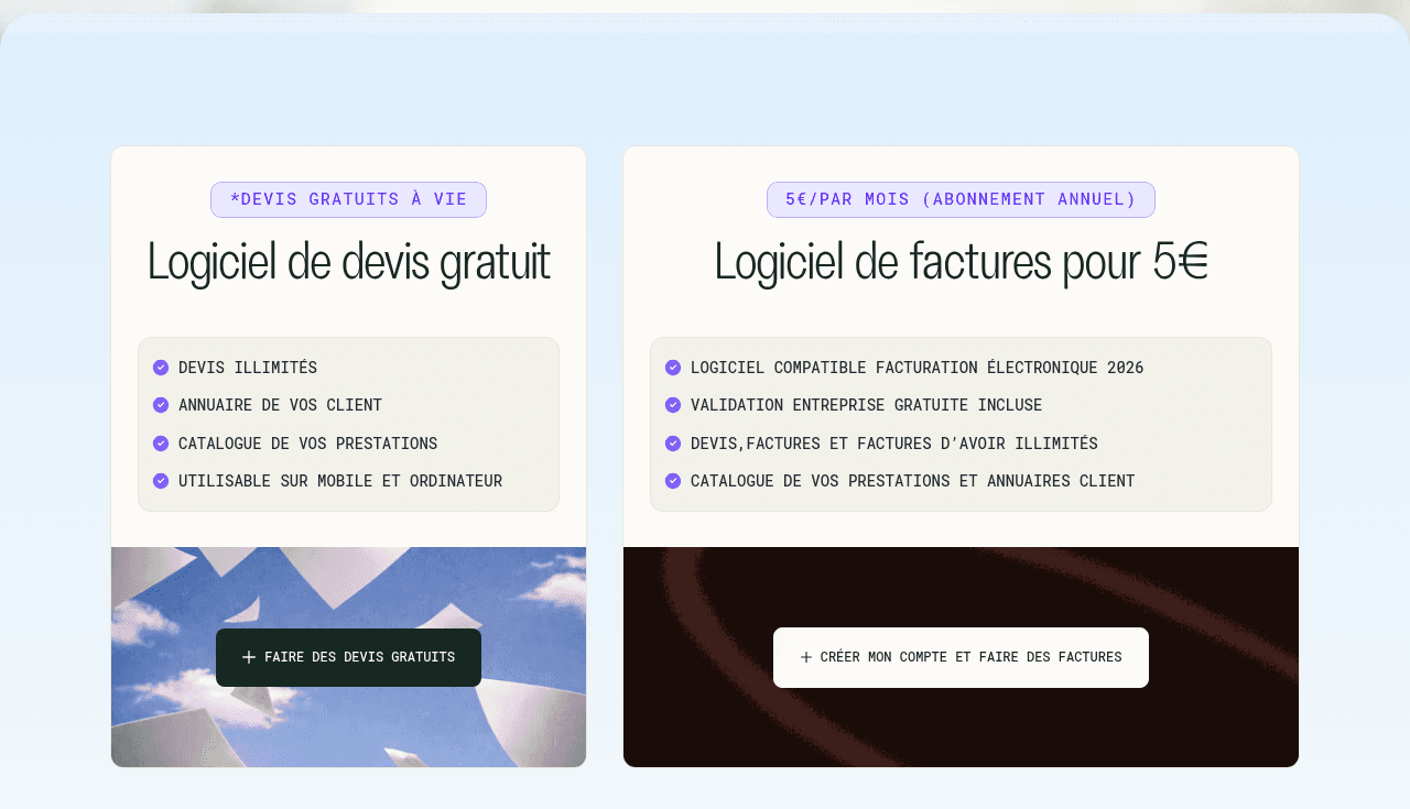 Tarifs de Mon Devis Facile : devis gratuits à vie, factures à 5 € par mois