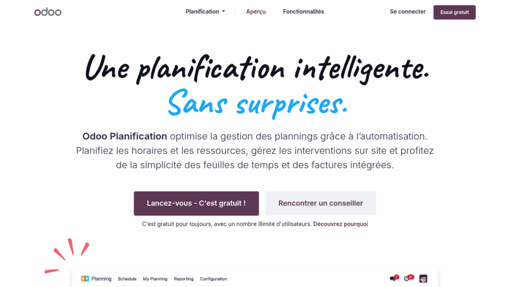 Capture d'écran de Odoo Planning