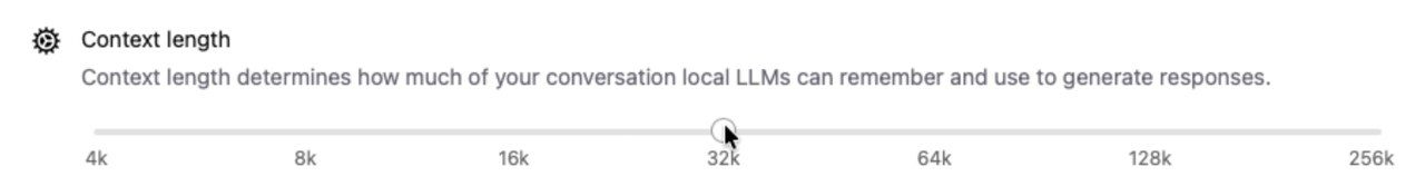 Curseur Context length d'Ollama réglé sur 32k