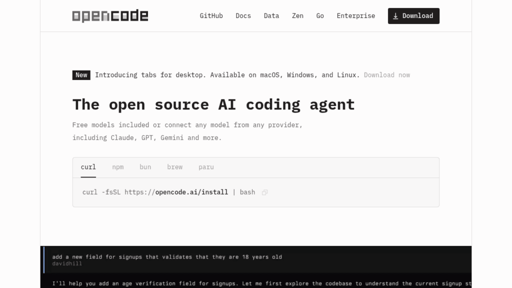 Capture d'écran d'OpenCode