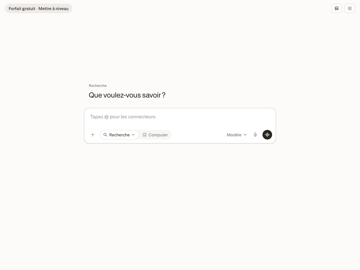Interface d'accueil de Perplexity en français