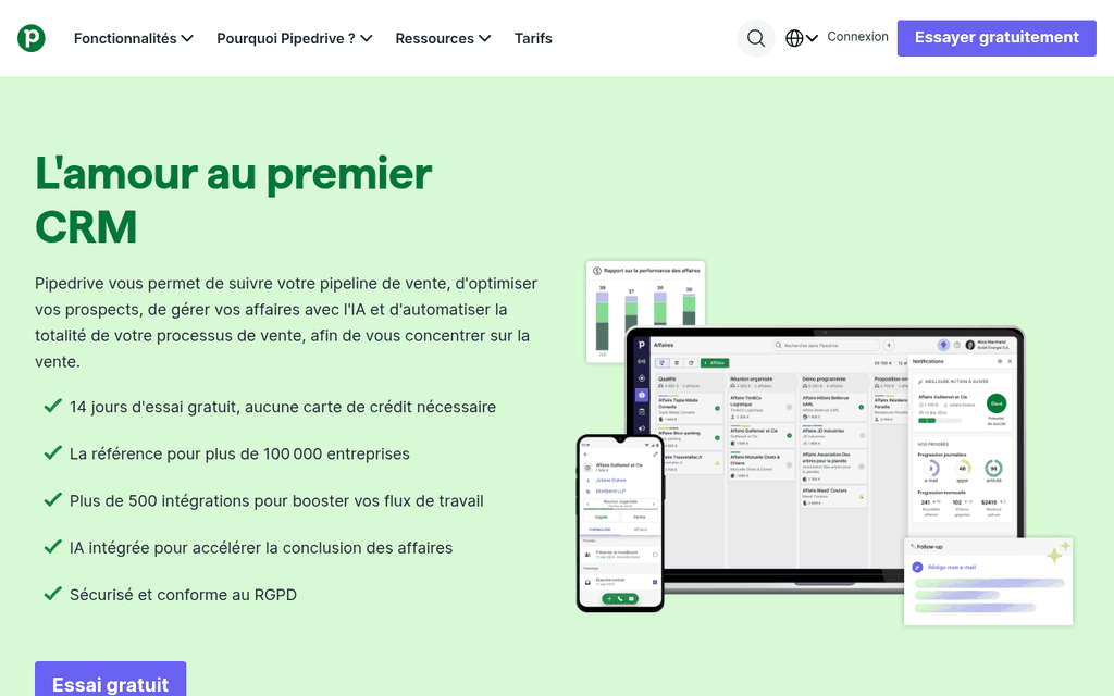 Capture d'écran de Pipedrive