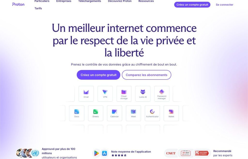 Page d'accueil de Proton