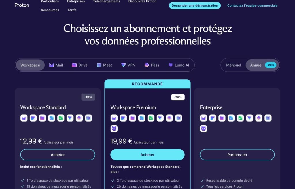 Tarifs professionnels de Proton en euros