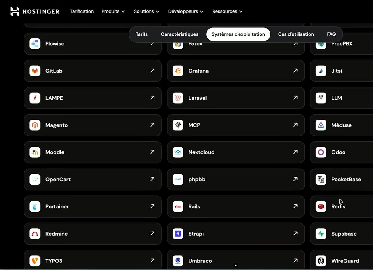 Supabase dans la liste des applications installables sur un VPS Hostinger