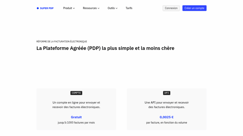 Page d'accueil de SuperPDP