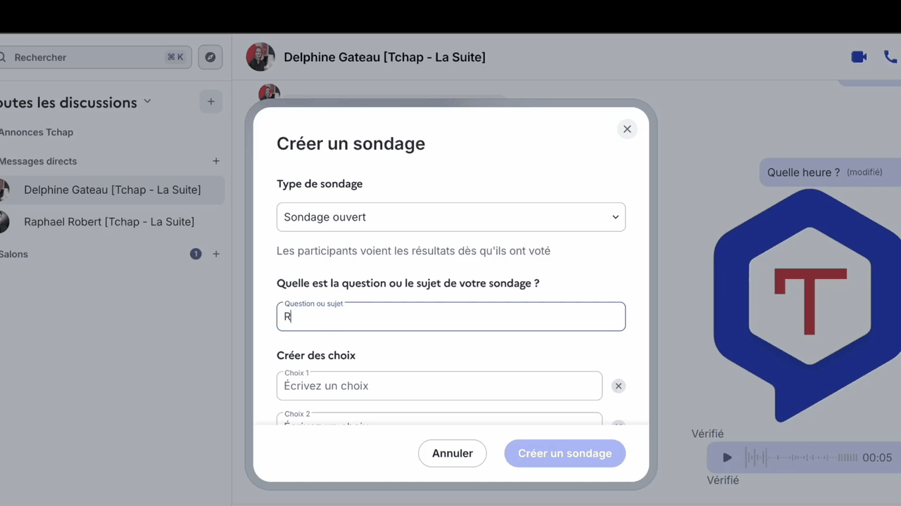 Création d'un sondage dans Tchap, la messagerie instantanée de LaSuite