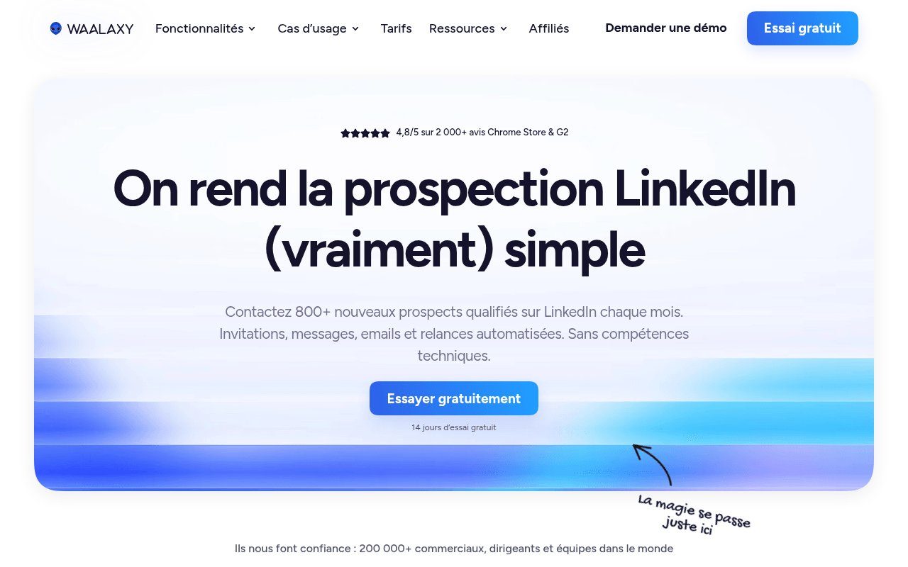 Page d'accueil de Waalaxy