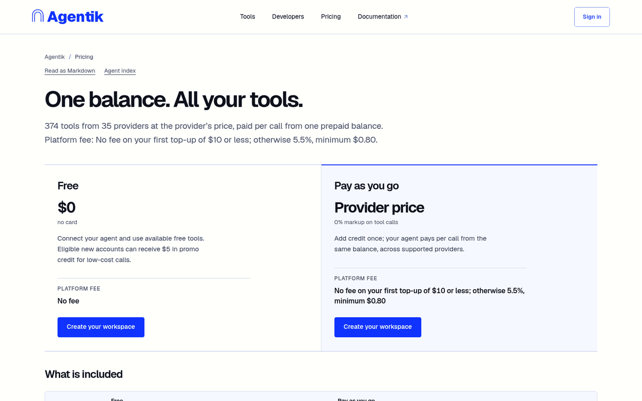 Page des tarifs d'Agentik