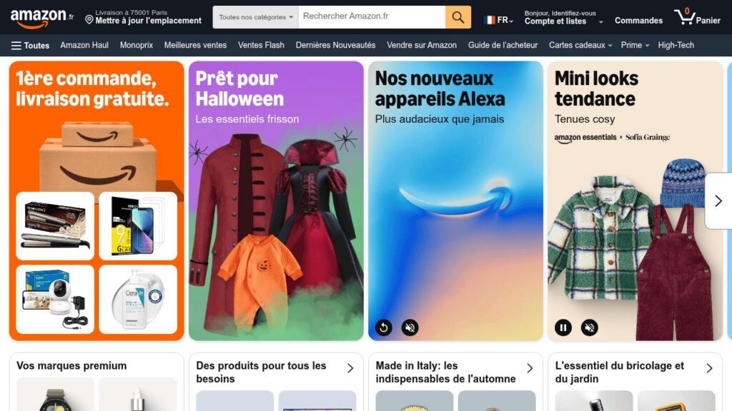 Capture d'écran de la page d'accueil de Amazon