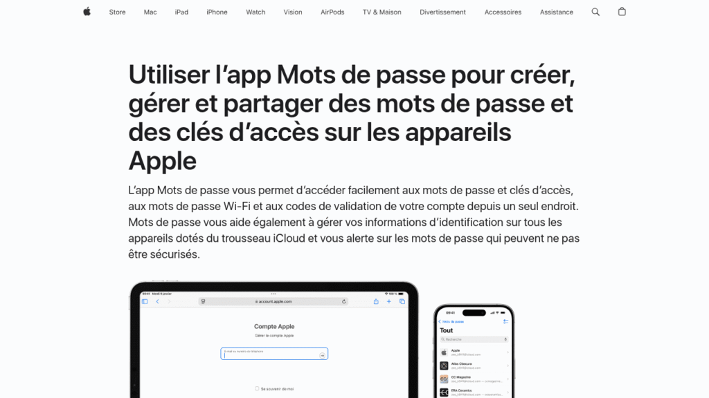 Capture d'écran de l'app Mots de passe d'Apple
