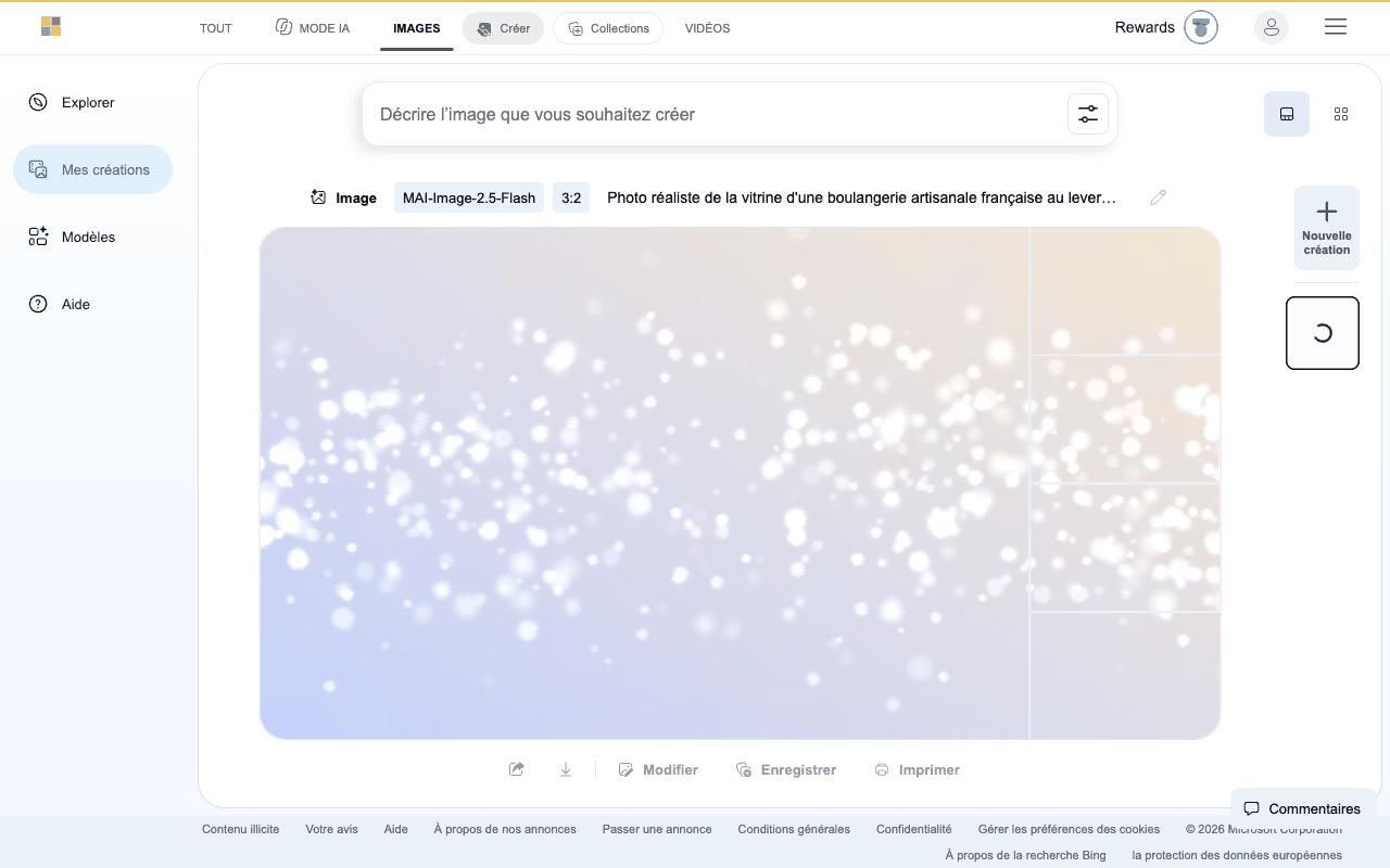 Bing Image Creator pendant la génération d'une image