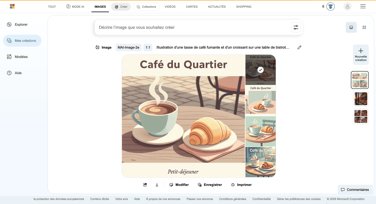 Illustrations d'un café et d'un croissant générées en mode Illustration stylisée