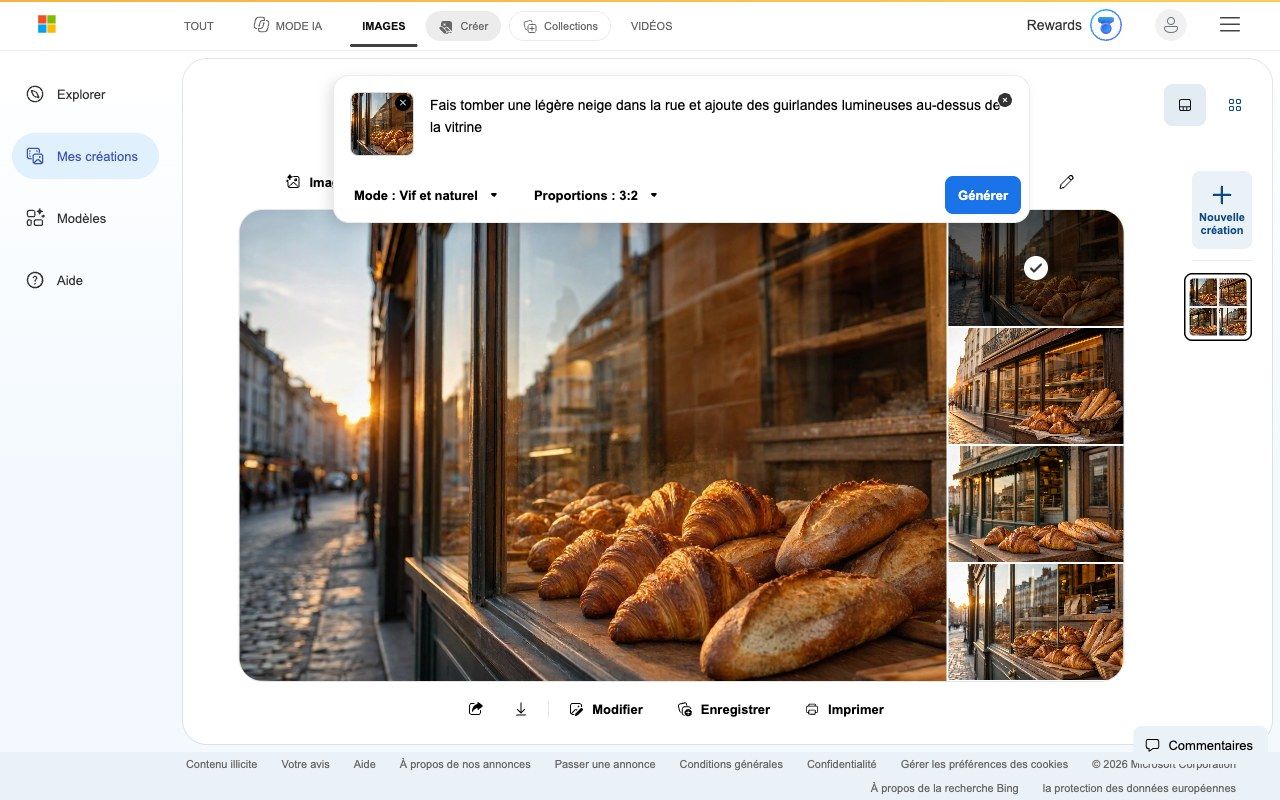 Retouche d'une image avec le bouton Modifier de Bing Image Creator