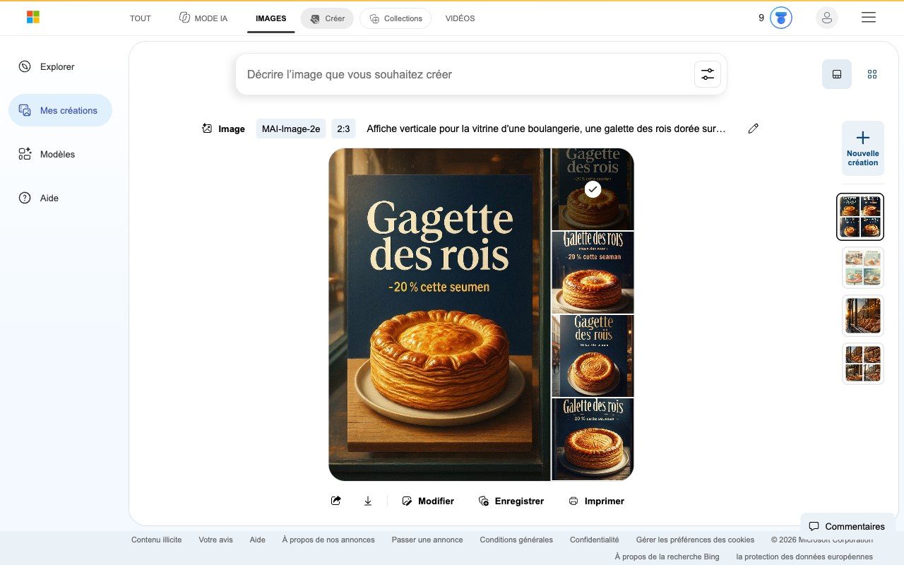 Affiche Galette des rois générée avec MAI-Image-2e, avec des fautes dans le texte