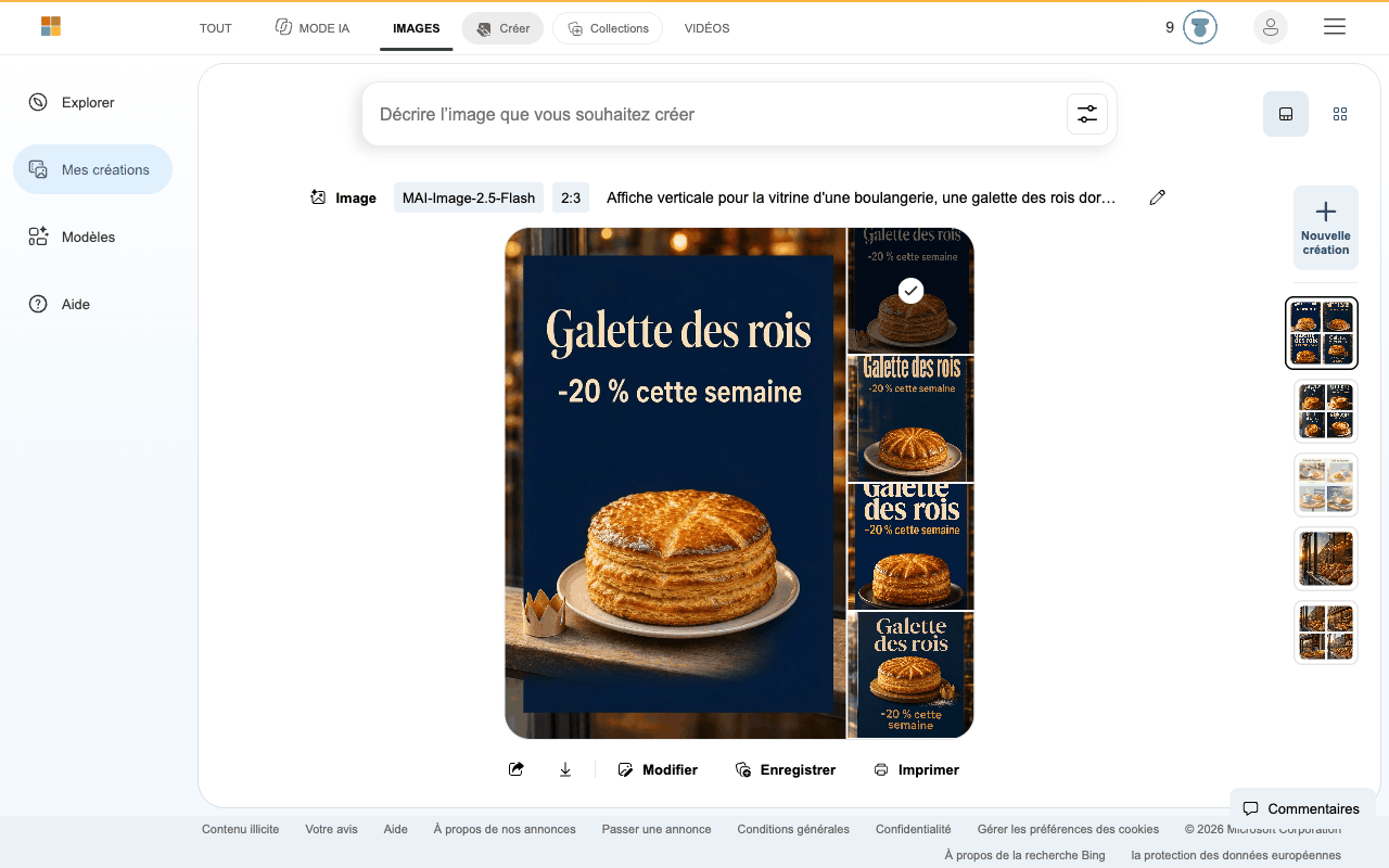 Affiche Galette des rois générée avec MAI-Image-2.5-Flash, avec un texte correct