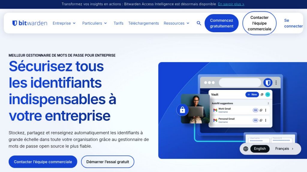 Capture d'écran de Bitwarden pour les entreprises