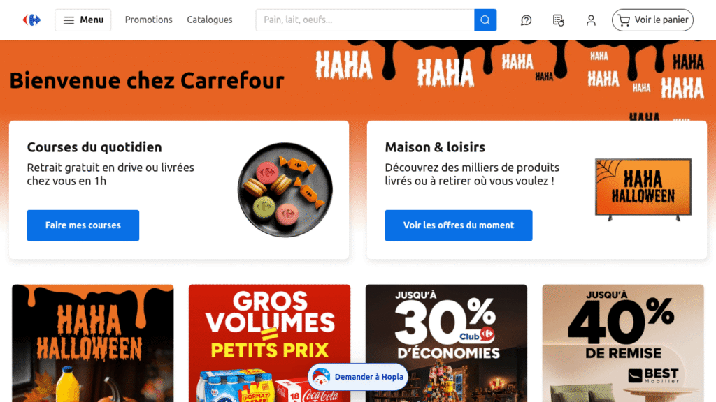 Capture d'écran de la page d'accueil de Carrefour