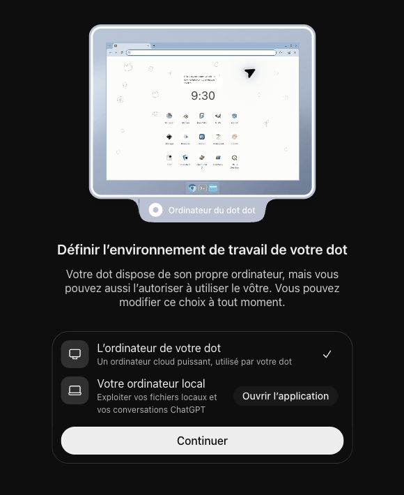 Choix de l'environnement de travail du dot : ordinateur cloud ou ordinateur local