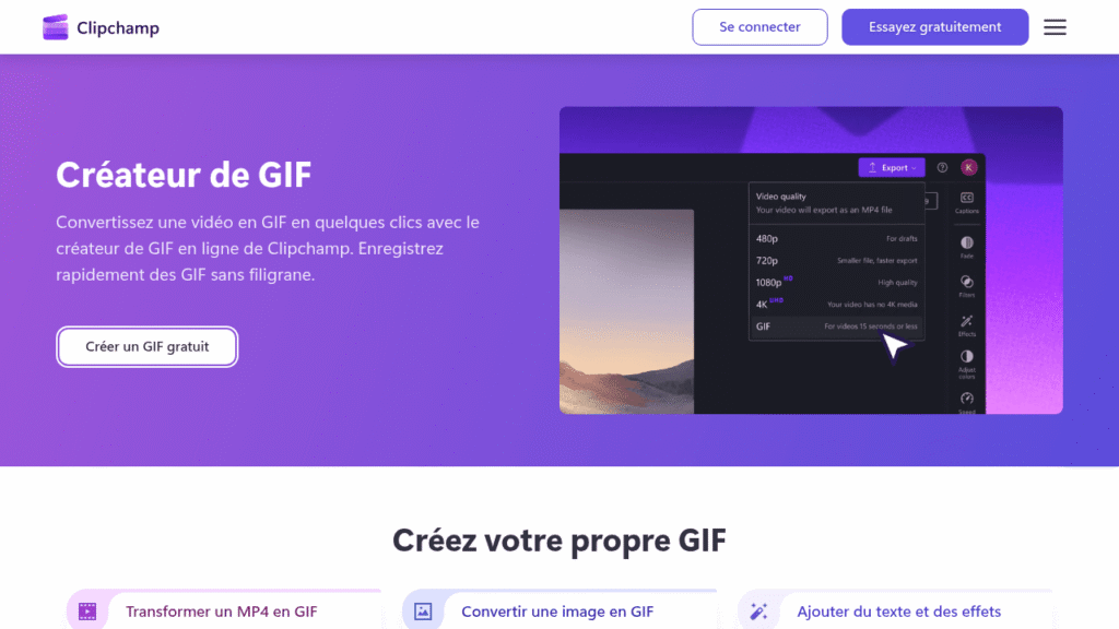 Capture d'écran de Microsoft Clipchamp