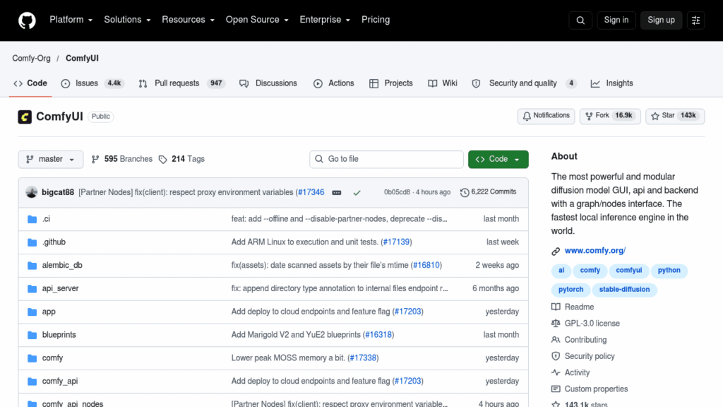 Capture d'écran du dépôt GitHub de ComfyUI